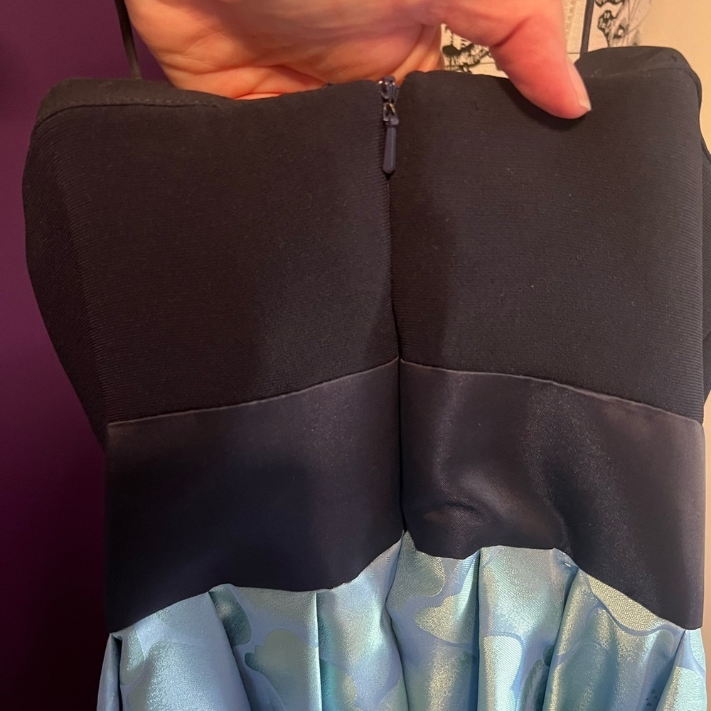 Theia Strapless Tea Length Formal Gown - Picture 9 of 15